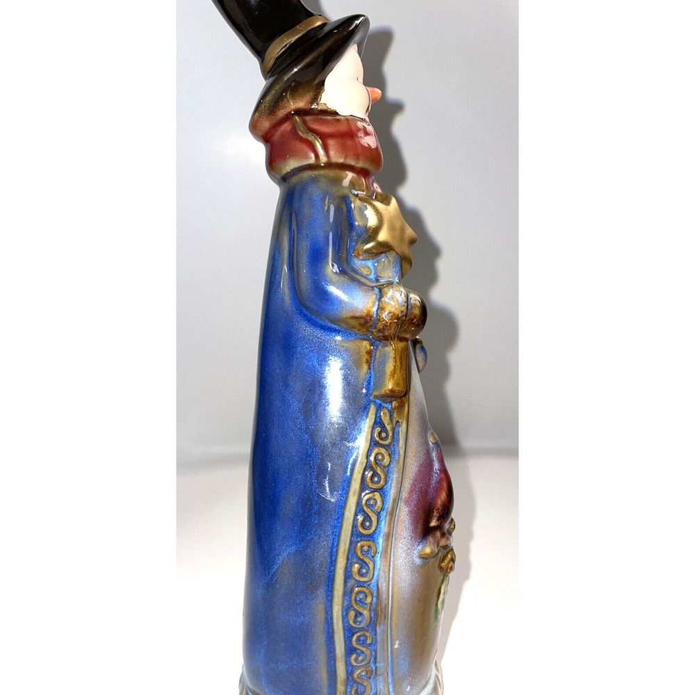 Slim Stoneware Snowman with Top Hat Scarf Lantern with Bell at Hand and Star - Picture 4 of 6